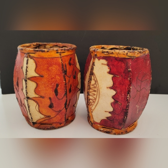 Moroccan Tea Light Leather Candle Henna Lantern, wrought-iron, handmade set of 2 - Picture 3 of 7